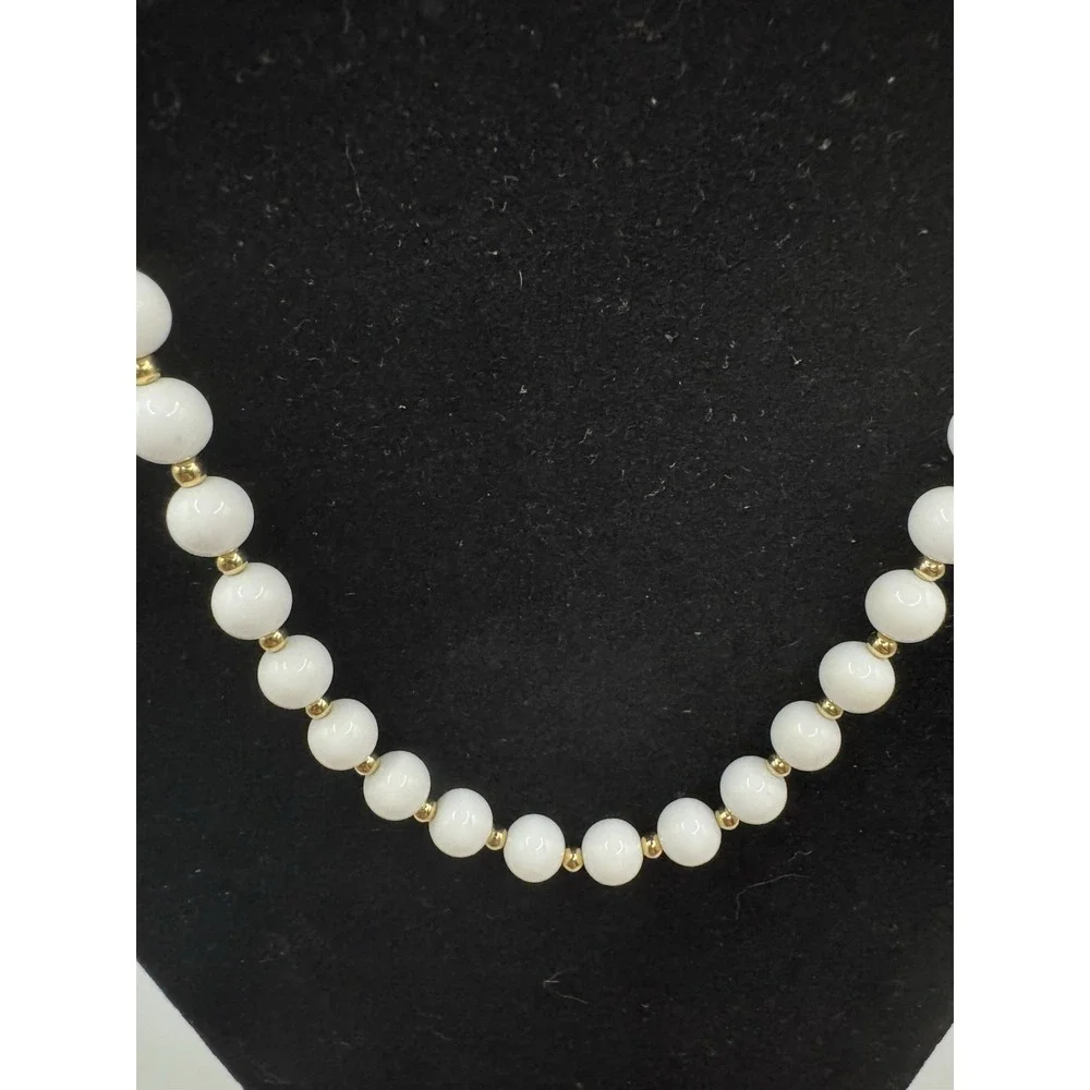 Vintage Monet White And Gold tone Beaded Necklace‎ - 18